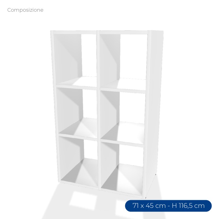 COMPOSIZIONI EDERA Armadio 2 Moduli Rettangolari Stretti - Dimensioni 71 x 45 x 116,5 cm - Colore Bianco