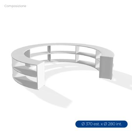 COMPOSIZIONI EDERA Armadio da 6 Moduli Curvi - Ingombro Diametro Esterno 370 cm, Diametro Interno 280 cm - Colore Bianco