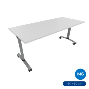 Tavolo Tiglio Fisso in Melaminico con Ruote - Dimensioni 180 x 90 x 76,5 cm - Colore Piano Bianco - Colore Struttura Grigio