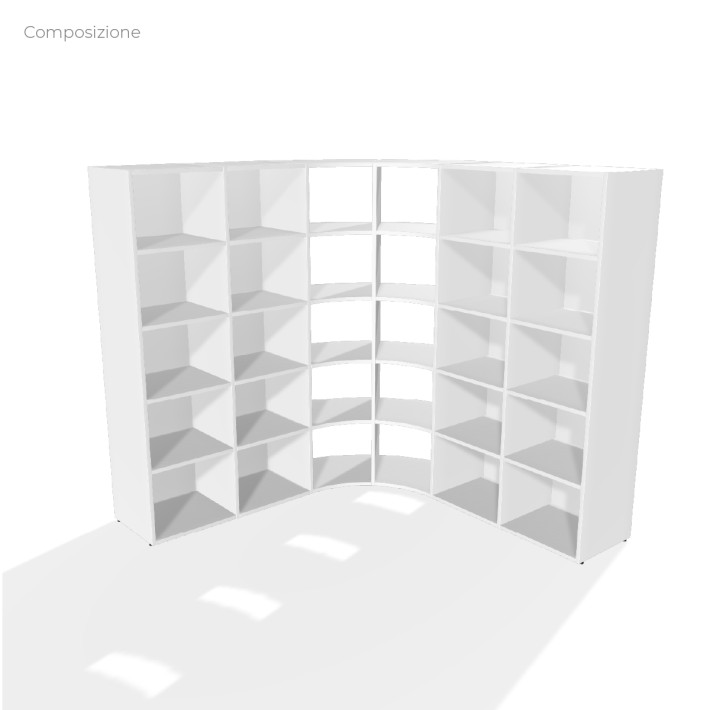 COMPOSIZIONI EDERA Armadio Composto da 4 Moduli Rettangolari Stretti con Fondo e 2 Moduli Curvi  - Altezza 191cm - Colore Bianco