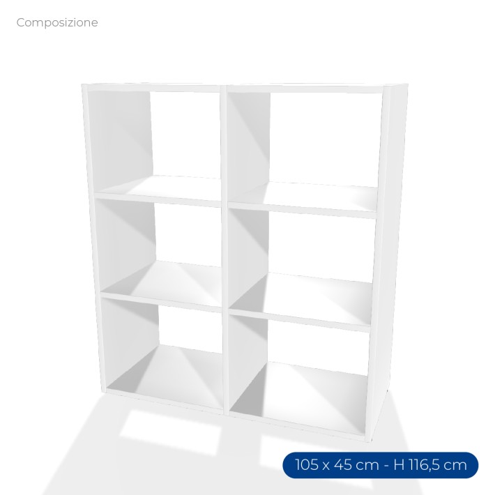 COMPOSIZIONI EDERA Armadio Composto da 2 Moduli Rettangolari Larghi - Dimensioni 105 x 45 x 116,5 cm - Colore Bianco