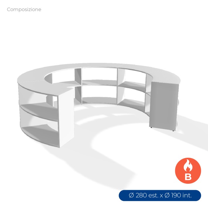 COMPOSIZIONI EDERA Armadio Composto da 6 Moduli Curvi Ignifughi B-s1.d0 - Diametro 279/190 cm - Colore Bianco