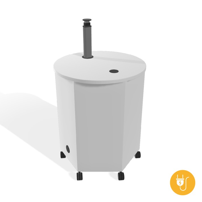 Tavolo Pino C Elettrificato Circolare in Melaminico con Ruote - Diametro 72,8cm - Altezza 76cm - Colore Piano Bianco - con Prese