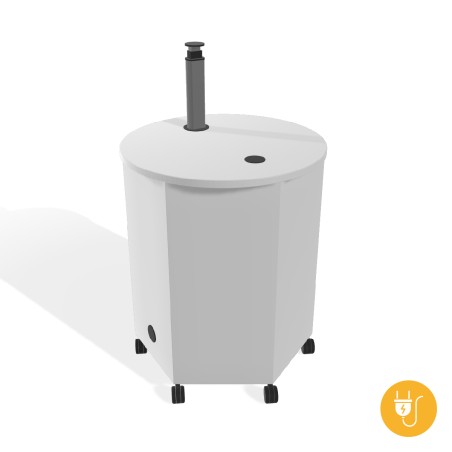 Tavolo Pino C Elettrificato Circolare in Melaminico con Ruote - Diametro 72,8cm - Altezza 76cm - Colore Piano Bianco - con Prese