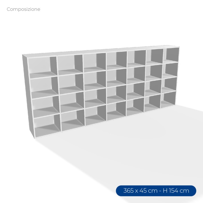 COMPOSIZIONI EDERA Armadio con Fondo Composto da 7 Moduli Rettangolari Larghi - Dimensione 363 x 45 x 154 cm - Colore Bianco