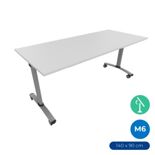 Tavolo Tiglio Ribaltabile in Melaminico con Ruote - Dimensioni 140 x 90 x 76,5cm - Colore Piano Bianco - Colore Struttura Grigio