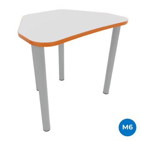 Tavolo Pino Trapezio 4 Gambe in Melaminico con Piedini - Dimensioni 75,5 x 58,5 x 76cm - Colore Piano Bianco con Bordo Arancione