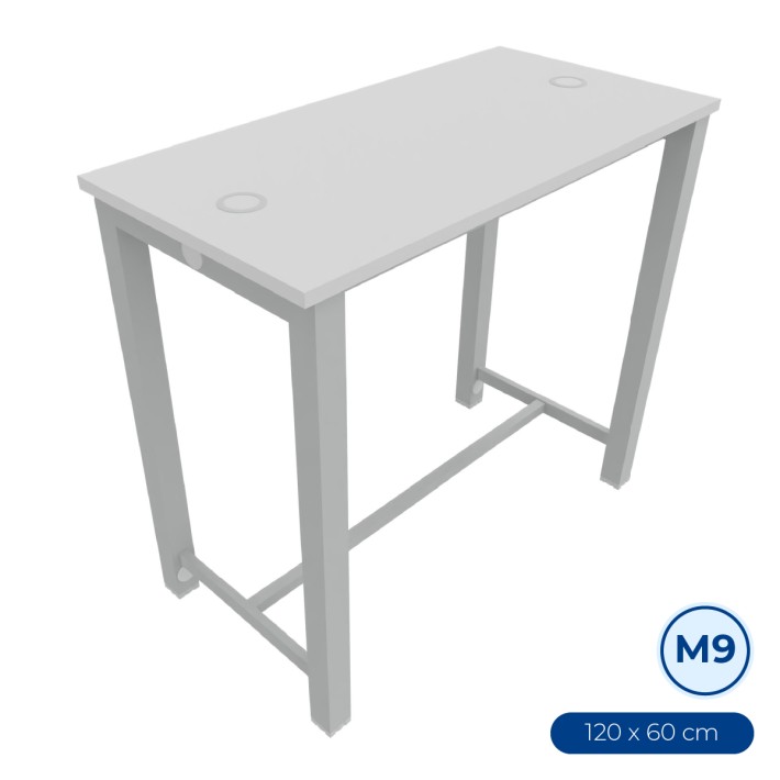 Tavolo Tiglio Lab in Melaminico con Piedini e Poggiapiedi - Dimensioni 120x60x107,2 cm - Colore Bianco - Colore Struttura Grigio