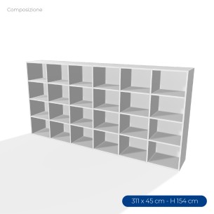 COMPOSIZIONI EDERA Armadio Composto da 6 Moduli Rettangolari Larghi - Dimensioni 311 x 45 x 154 cm - Colore Bianco