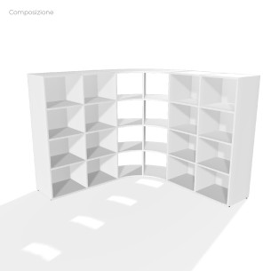 COMPOSIZIONI EDERA Armadio Composto da 4 Moduli Rettangolari Larghi con Fondo e 2 Moduli Curvi - Altezza 154 cm - Colore Bianco