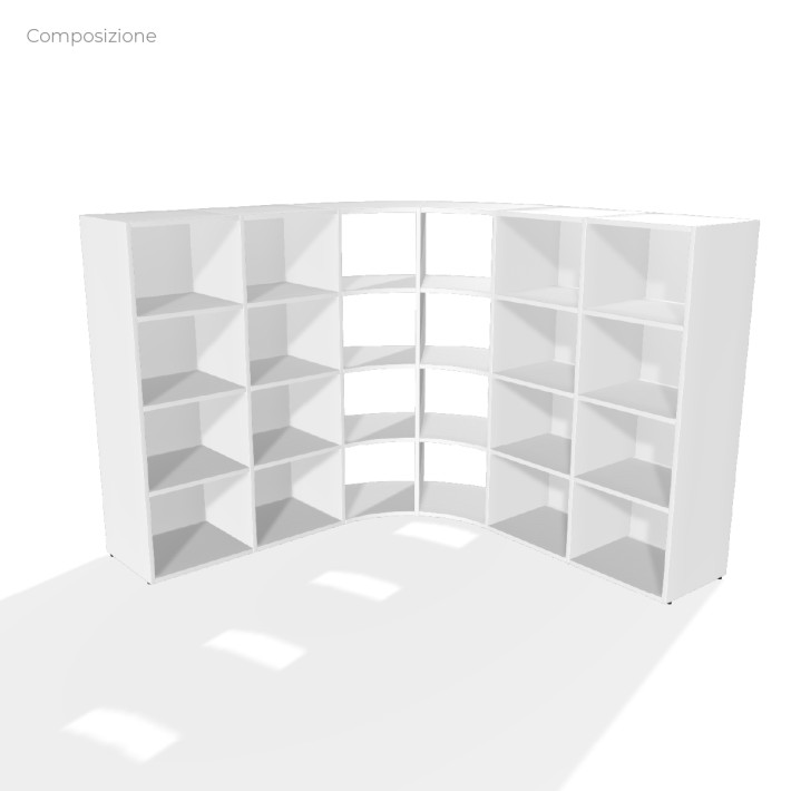 COMPOSIZIONI EDERA Armadio Composto da 4 Moduli Rettangolari Larghi con Fondo e 2 Moduli Curvi - Altezza 154 cm - Colore Bianco