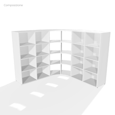 COMPOSIZIONI EDERA Armadio Composto da 4 Moduli Rettangolari Larghi con Fondo e 2 Moduli Curvi - Altezza 154 cm - Colore Bianco