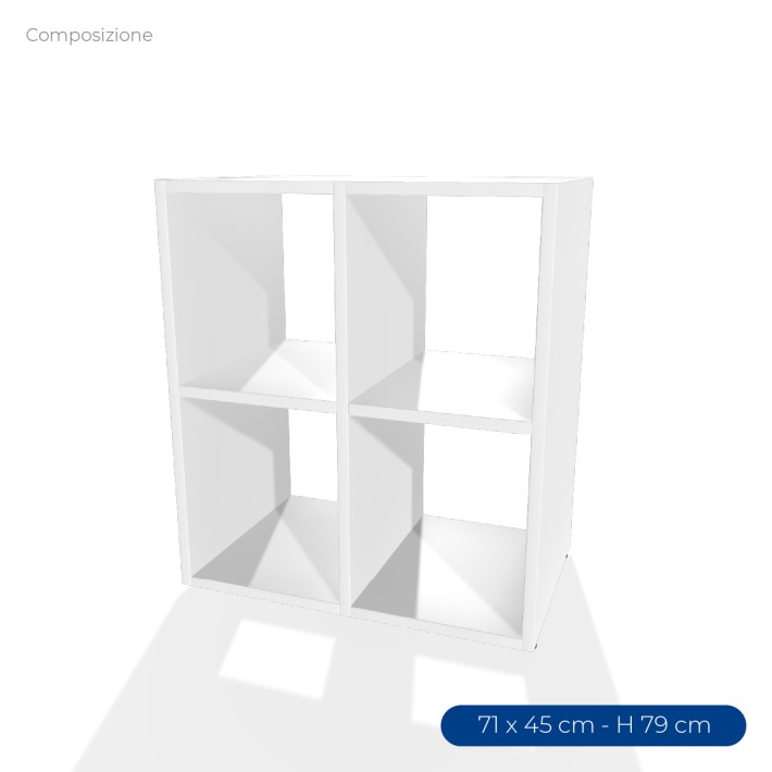 COMPOSIZIONI EDERA Armadio Composto da 2 Moduli Rettangolari Stretti ciascuno con 1 Mensola -Dimensioni 71x45x79cm-Colore Bianco