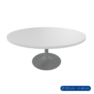 Tavolo Tiglio Circolare in Melaminico con Base a Calice - Altezza 48,2 cm - Colore Piano Bianco - Colore Struttura Grigio