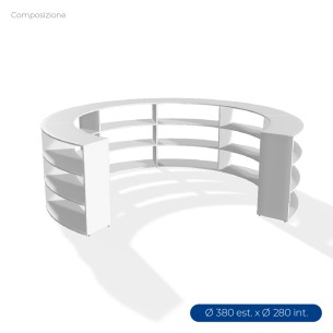 COMPOSIZIONI EDERA Armadio da 6 Moduli Curvi - Ingombro Diametro Esterno 370 cm, Diametro Interno 280cm - Colore Bianco
