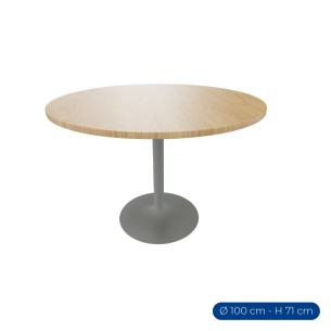 Tavolo Tiglio Circolare in Melaminico con Base a Calice - Altezza 71,2 cm - Colore Piano Rovere - Colore Struttura Grigio