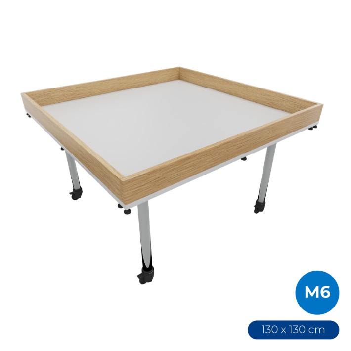 Tavolo Creo per Robotica in Melaminico con Ruote e Spondine Rimovibili - Dimensioni 130 x 130 x 76,7 cm - Colore Piano Bianco