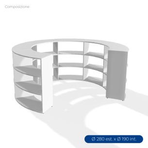 COMPOSIZIONI EDERA Armadio da 6 Moduli Curvi - Ingombro Diametro Esterno 280 cm, Diametro Interno 190 cm - Colore Bianco