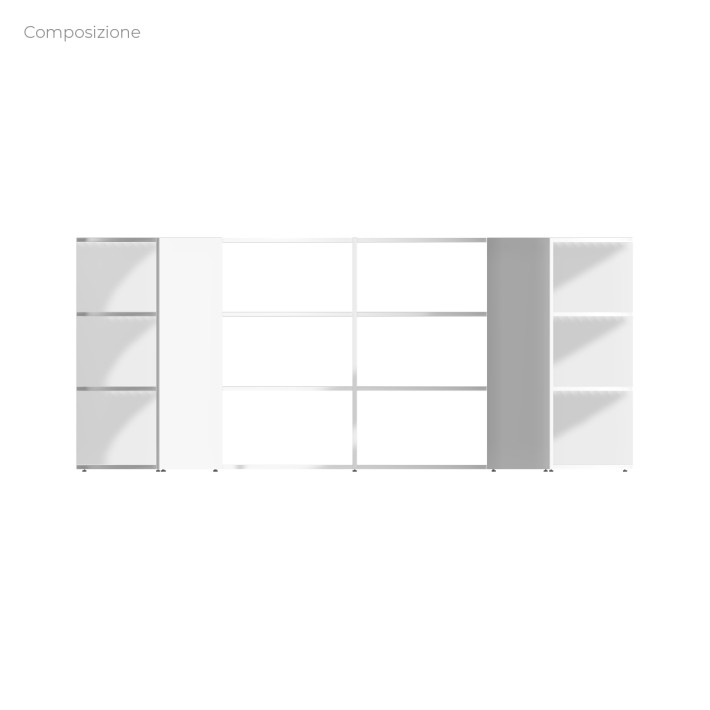 COMPOSIZIONI EDERA Armadio da 6 Moduli Curvi - Ingombro Diametro Esterno 280 cm, Diametro Interno 190 cm - Colore Bianco