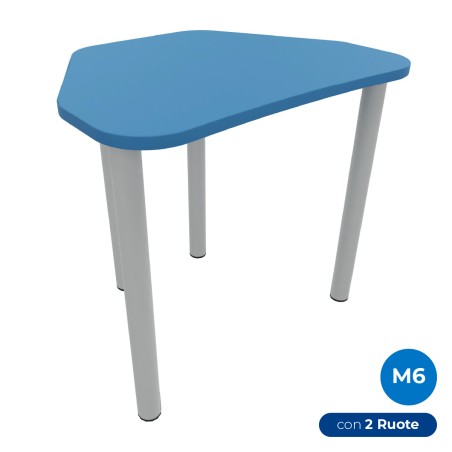 Tavolo Pino Trapezio 4 Gambe in Melaminico con 2 Ruote - Dimensioni 75,5 x 58,5 x 76 cm - Colore Piano Blu con Bordo Blu