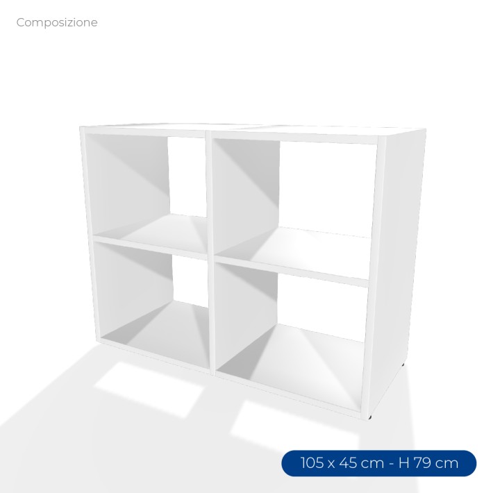 COMPOSIZIONI EDERA Armadio Composto da 2 Moduli Rettangolari Larghi con 1 Mensola - Dimensioni 105x45x79 cm - Colore Bianco