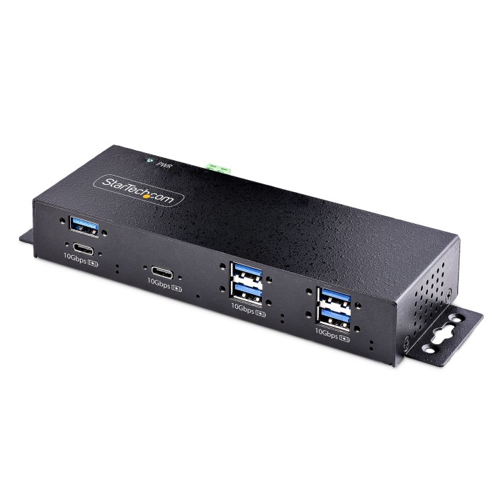 StarTech.com Hub USB a 7 porte industriale da 10 Gbps con alimentatore, in metallo, montabile, 5 porte USB-A e 2 porte USB-C