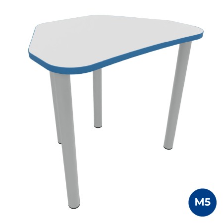 Tavolo Pino Trapezio 4 Gambe in Melaminico con Piedini - Dimensioni 75,5 x 58,5 x 71 cm - Colore Piano Bianco con Bordo Blu