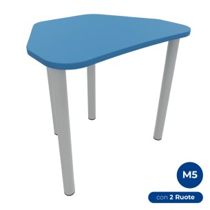 Tavolo Pino Trapezio 4 Gambe in Melaminico con 2 Ruote - Dimensioni 75,5 x 58,5 x 71 cm - Colore Piano Blu con Bordo Blu
