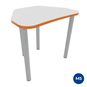 Tavolo Pino Trapezio 4 Gambe in Melaminico con Piedini - Dimensioni 75,5 x 58,5 x 71cm - Colore Piano Bianco con Bordo Arancione