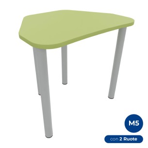 Tavolo Pino Trapezio 4 Gambe in Melaminico con 2 Ruote - Dimensioni 75,5 x 58,5 x 71 cm - Colore Piano Verde con Bordo Verde
