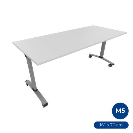 Tavolo Tiglio Fisso in Melaminico con Ruote - Dimensioni 160 x 70 x 70,6 cm - Colore Piano Bianco - Colore Struttura Grigio