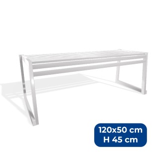 Panca da Esterno Modello Radura Essenza - Dimensioni 120 x 50 x 45 cm - In Metallo e Impilabili - Colore Bianco