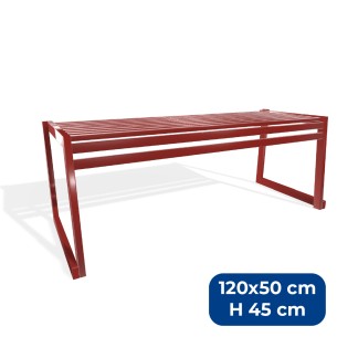 Panca da Esterno Modello Radura Essenza - Dimensioni 120 x 50 x 45 cm - In Metallo e Impilabili - Colore Rosso
