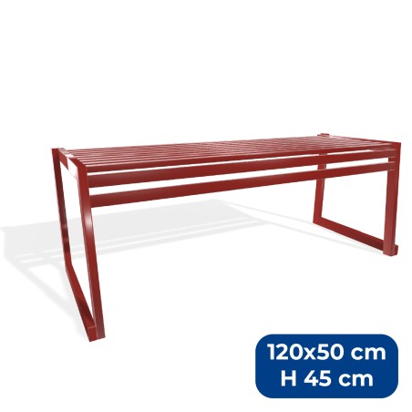 Panca da Esterno Modello Radura Essenza - Dimensioni 120 x 50 x 45 cm - In Metallo e Impilabili - Colore Rosso