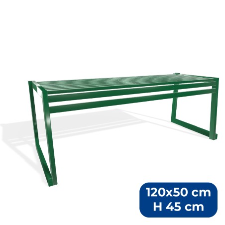 Panca da Esterno Modello Radura Essenza - Dimensioni 120 x 50 x 45 cm - In Metallo e Impilabili - Colore Verde