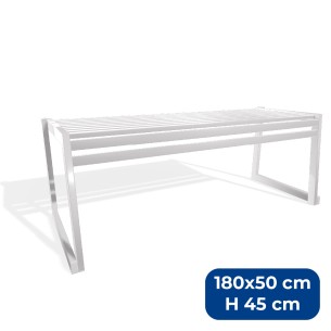Panca da Esterno Modello Radura Essenza - Dimensioni 180 x 50 x 45 cm - In Metallo e Impilabili - Colore Bianco