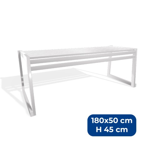 Panca da Esterno Modello Radura Essenza - Dimensioni 180 x 50 x 45 cm - In Metallo e Impilabili - Colore Bianco