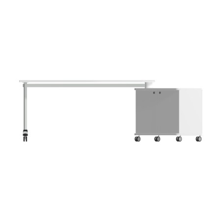 Cattedra Rovere in Melaminico con Ruote e Cassettiera - Dimensioni 170x70x76,5cm - Colore Piano Bianco - Colore Struttura Grigio