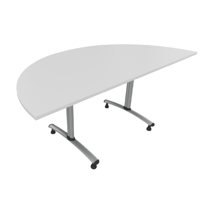 Tavolo Tiglio Fisso Semicerchio in Melaminico con Piedini - Dimensioni 140xR90x70,6 cm - Colore Bianco - Colore Struttura Grigio
