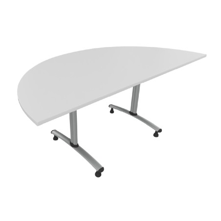 Tavolo Tiglio Fisso Semicerchio in Melaminico con Piedini - Dimensioni 140xR90x70,6 cm - Colore Bianco - Colore Struttura Grigio