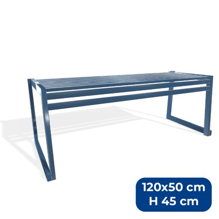 Panca da Esterno Modello Radura Essenza - Dimensioni 120 x 50 x 45 cm - In Metallo e Impilabili - Colore Azzurro