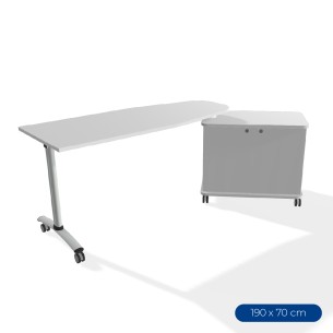 Cattedra Rovere in Melaminico con Ruote e Cassettiera - Dimensioni 190x70x76,5cm - Colore Piano Bianco - Colore Struttura Grigio