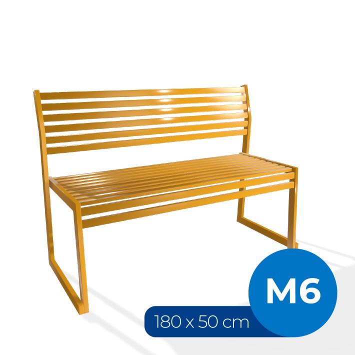 Panca con Schienale da Esterno Modello Radura Essenza - Dimensioni 180x50x45 cm - in Metallo e Impilabili - Colore Giallo