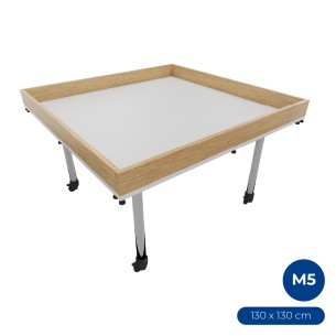 Tavolo Creo per Robotica in Melaminico con Ruote e Spondine Rimovibili - Dimensioni 130 x 130 x 70,7 cm - Colore Piano Bianco