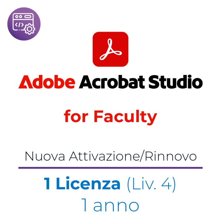 Acrobat Studio Enterprise for Faculty - Nuova Attivazione/Rinnovo - VIP MP EDU - 1 Utente - Livello 4 - 1 Anno