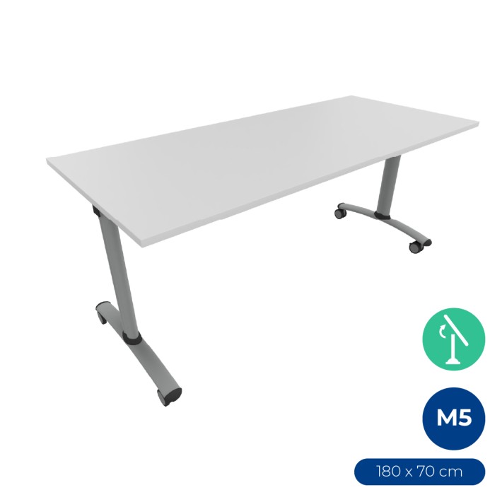 Tavolo Tiglio Ribaltabile in Melaminico con Ruote - Dimensioni 180 x 70 x 70,6cm - Colore Piano Bianco - Colore Struttura Grigio