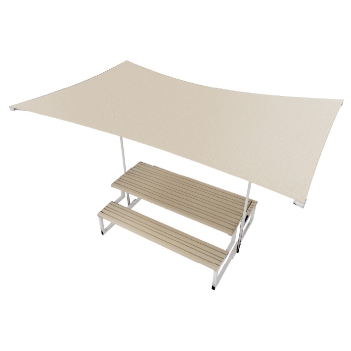 Panca e Tavolo con Parasole Modello Radura - Ripiano con Doghe - Dimensioni 230 x 342 x 223 cm - Colore Effetto Legno Frassino