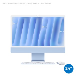 All in One 24" Retina 4.5K - Apple IMac - M4 CPU 8‑core - GPU 8‑core - 16GB Ram - 256GB SSD - MacOS Sequoia - Blue