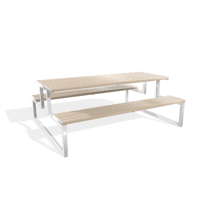 Panca e Tavolo Modello Radura Essenza - Ripiano con Doghe - Colore Struttura Bianco - Colore Effetto Legno Frassino