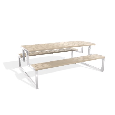 Panca e Tavolo Modello Radura Essenza - Ripiano con Doghe - Colore Struttura Bianco - Colore Effetto Legno Frassino